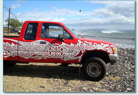 Hamish's latest Celtic art - The Celtic Chariot - Celtic Dragon surf truck